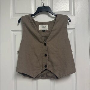 American Eagle Brown Button Front Vest Sleeveless Tailored Crop Top Women’s XL